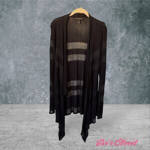 INC International Concepts Women Black Open Cascading Wrap Cardigan Jacket Sz L